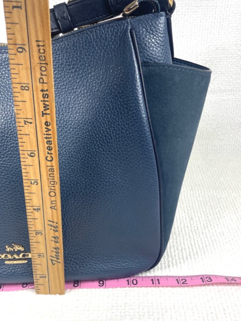 Coach Rori, Denim Blue Pebbled & Suede Leather Shoulder Bag, Quiet Luxury C5833 - Picture 12 of 15